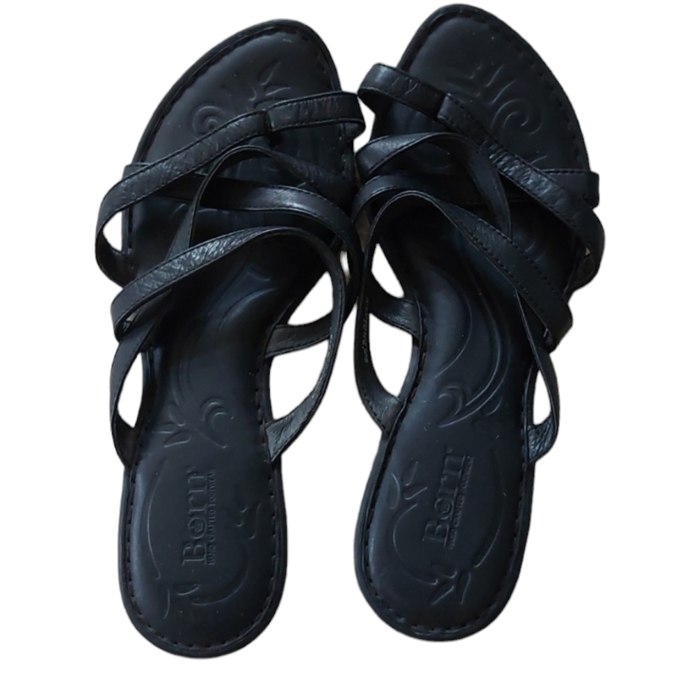 BORN, SIZE 9, BLACK, LEATHER SLIPPER W/BIG TOE HOLE